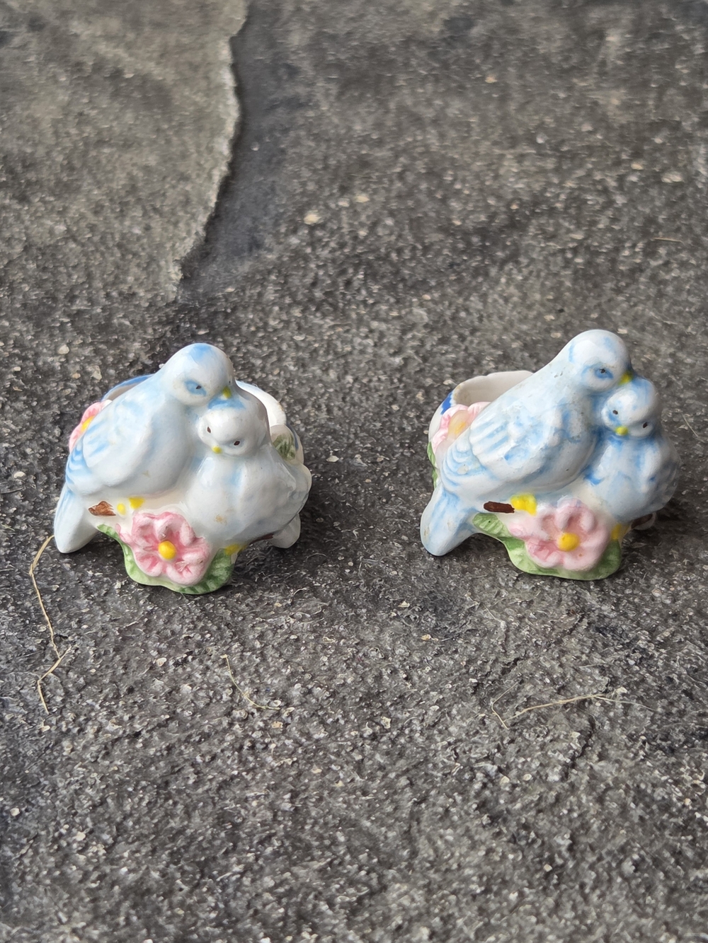 Avon Blue Ceramic Bird Couple Figurine Pair with Pink Flowers